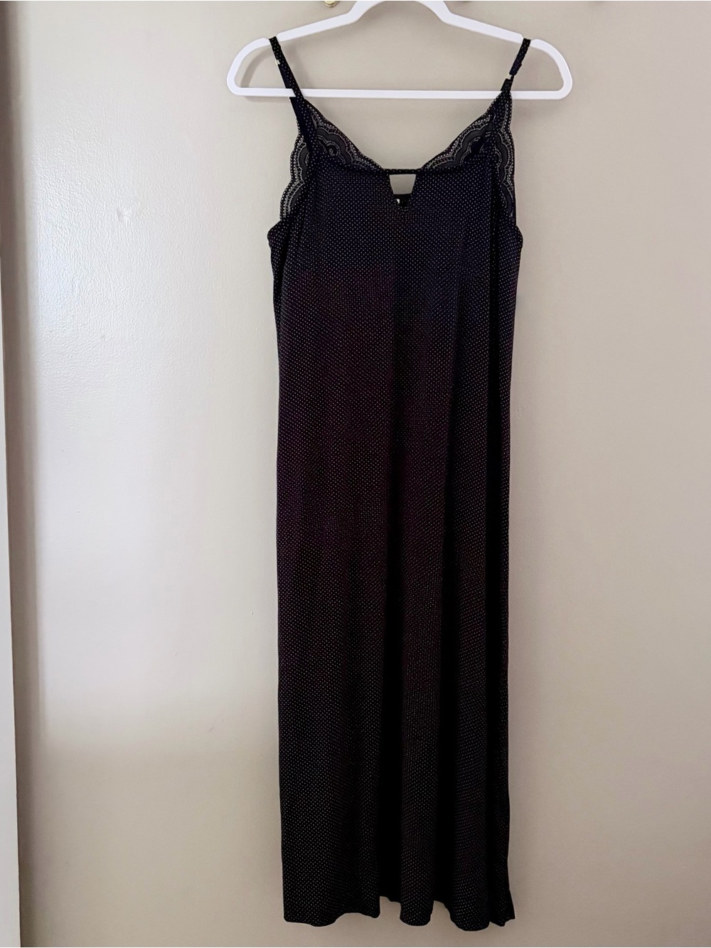 Soma Black Polka Dot Lace Trim Chemise Nightgown Size Small